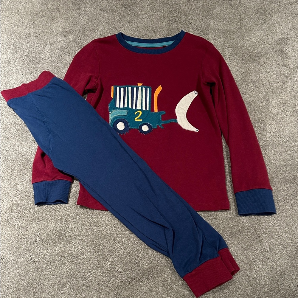 Next Kids Pajama Set - Burgundy and Navy with Tractor